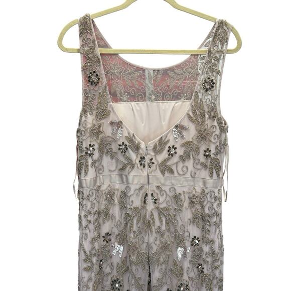 Adrianna Papell Beaded Illusion Mesh Gown Pink Blush Formal Dress Size 14 - Picture 12 of 15